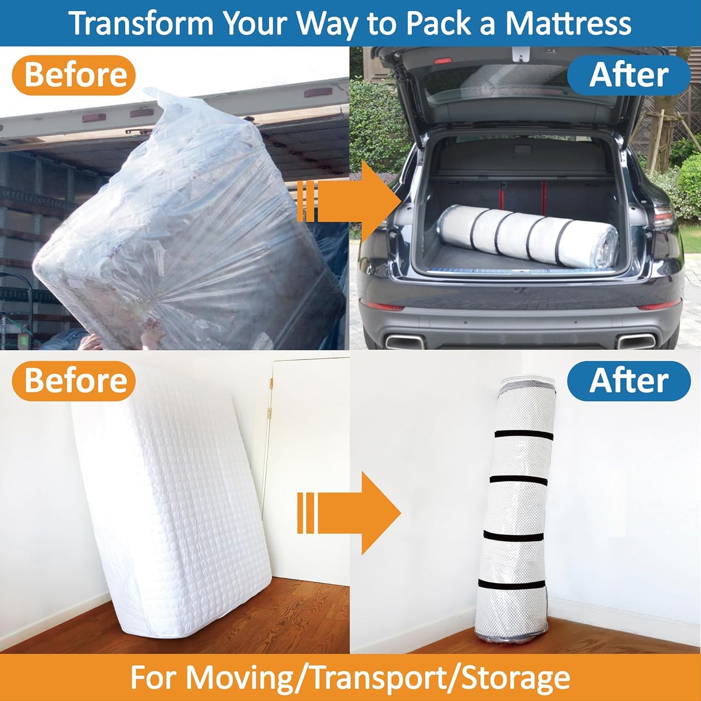 Storage Logic Foam Mattress Vacuum Bag - Vacuum Seal with 4 Adjustable Packing Straps | Queen/Full/Full-XL