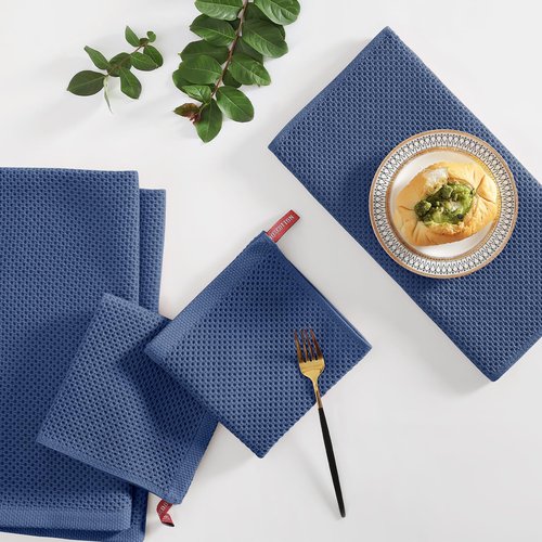 Homaxy 100% Cotton Kitchen Towels and Dishcloths Set, 12 x 12 Inches and 13 x 28 Inches, Set of 8 Bulk Kitchen Towels Set, Ultra Soft Absorbent Dish Cloths for Washing Dishes, Navy Blue
