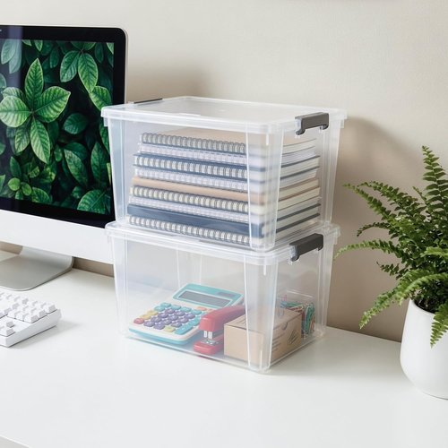 Citylife 7.8 QT Small Storage Bins - Stackable Plastic Containers with Lids | Clear White 6-Pack