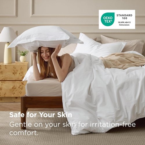 Bedsure 100% Washed Cotton Duvet Cover - Soft Natural White King Size Bedding Set (104"x90")