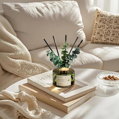 Airkeep Reed Diffuser Set - 6.76 Fl Oz Wild Mint & Eucalyptus Essential Oils | Elegant Home Decor & Air Freshener