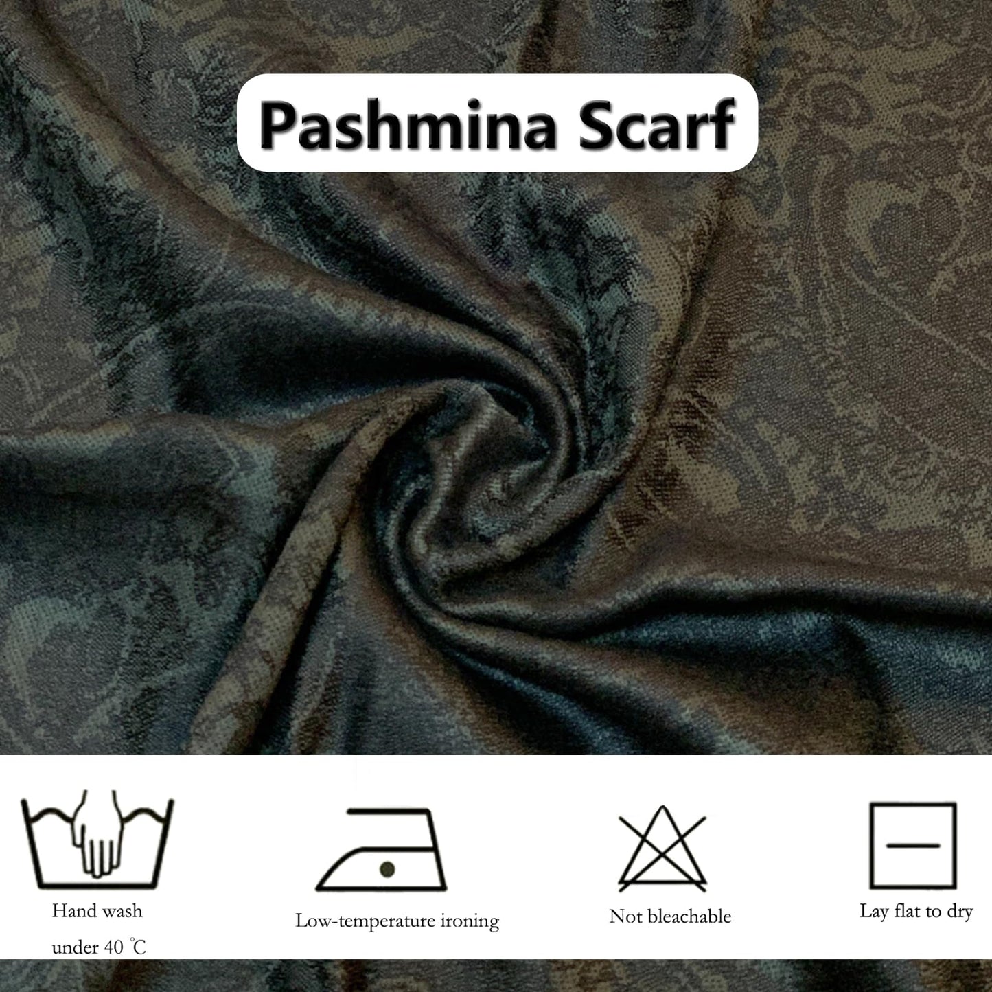 Wendyfull Pashmina Shawls and Wraps w/Fringe Two Tone Vintage Jacquard Paisley Rave Scarf for Weddings Festival (Black)