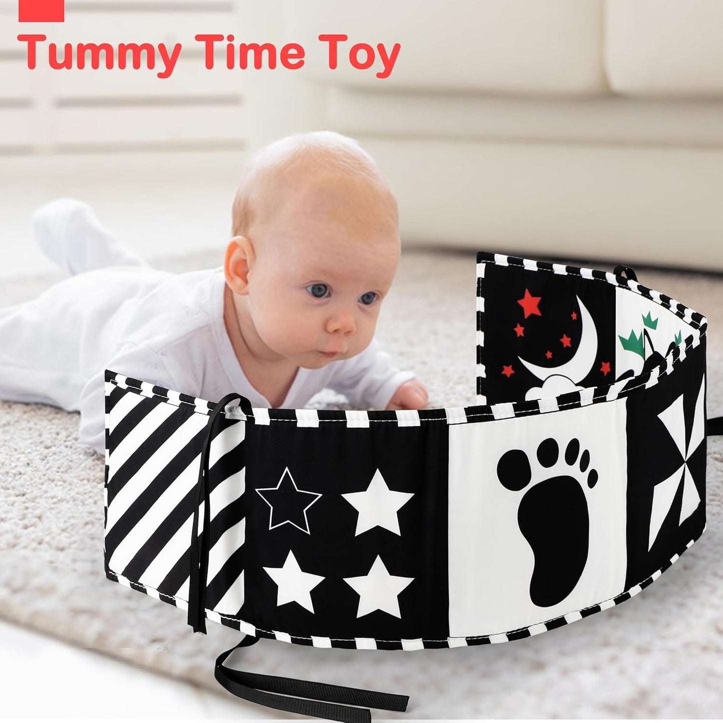 URMYWO Black and White Baby Toy - High Contrast Tummy Time Sensory Book for Newborns 0-12 Months