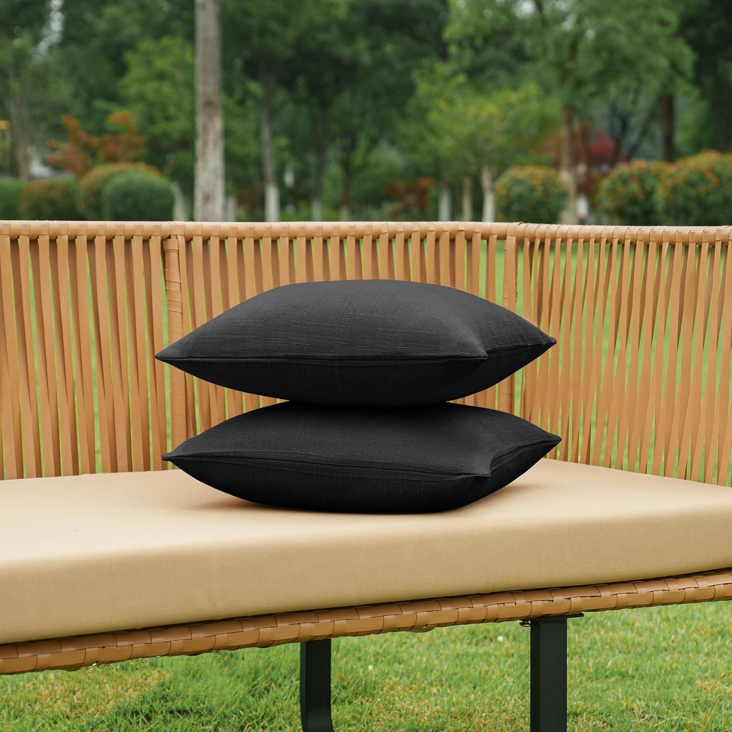 NiNi Decorative Outdoor Pillow Covers - Waterproof Linen Cushion Shams Set of 2 | 22x22 Inch Black
