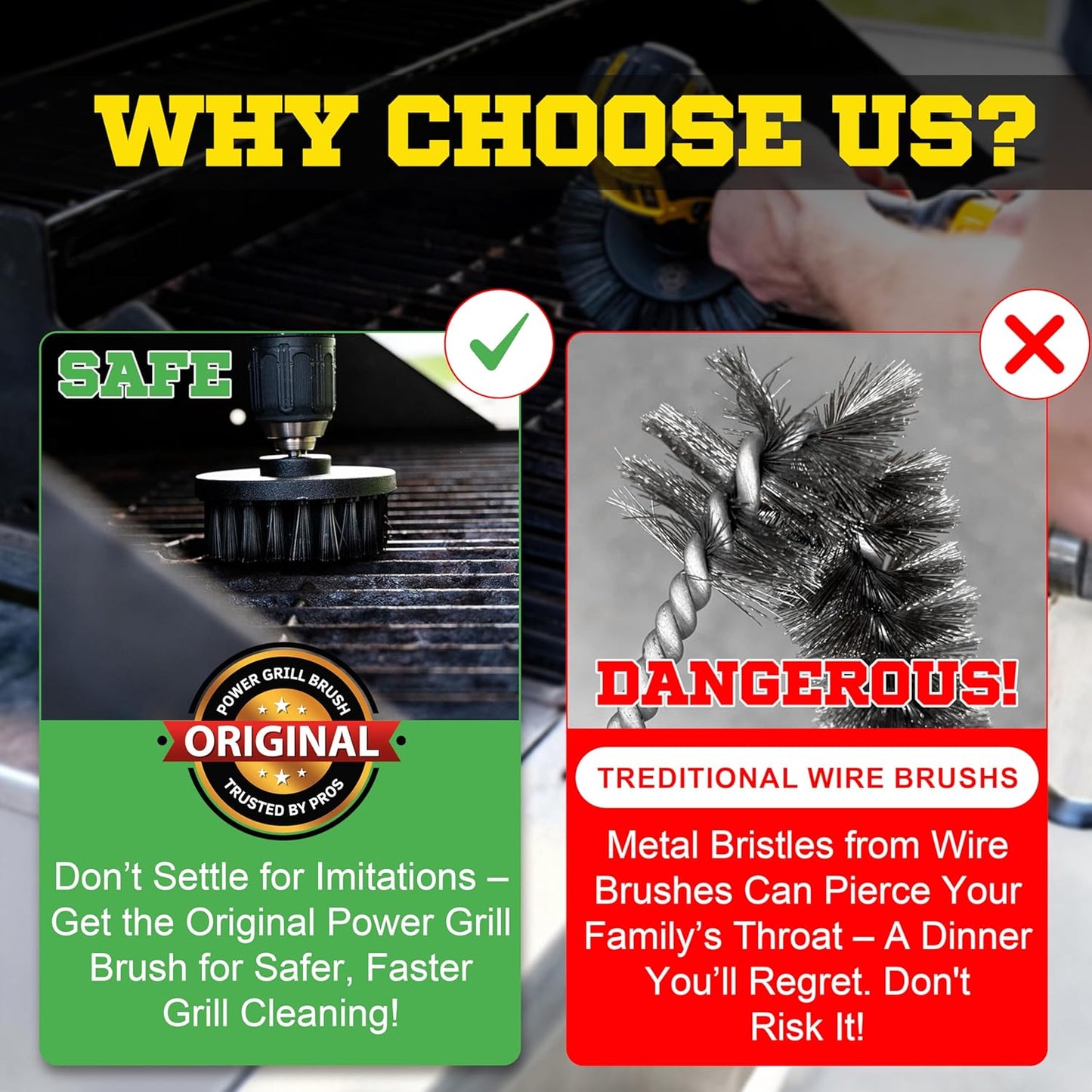 Power Grill Brush | 5-Piece BBQ Cleaning Kit - Nylon Safe Bristles, Wire-Free Design for All Grill Types