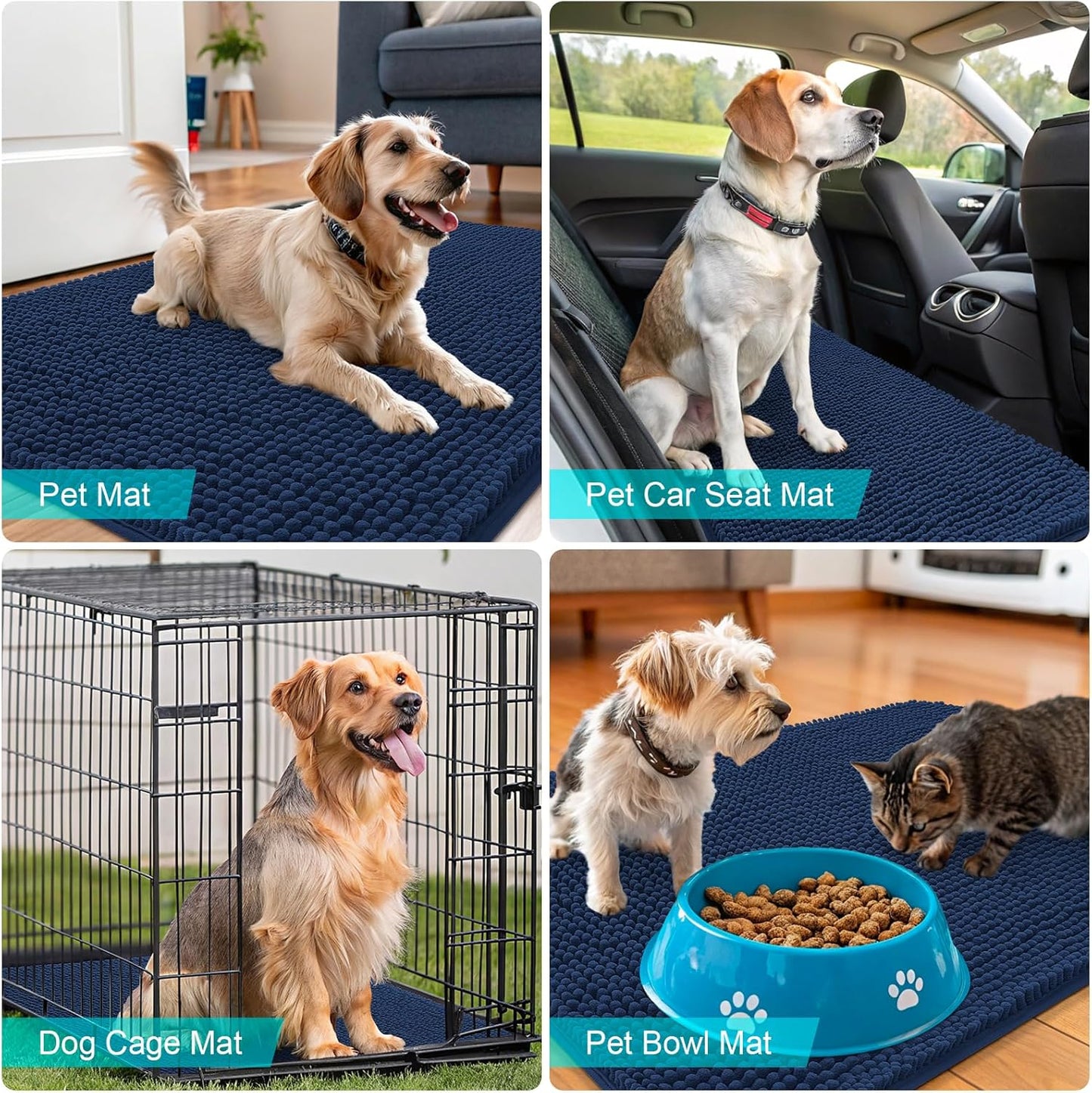 OLANLY Dog Door Mat - Absorbent Non-Slip Chenille for Muddy Paws | 40x32 Dark Blue Quick Dry Doormat