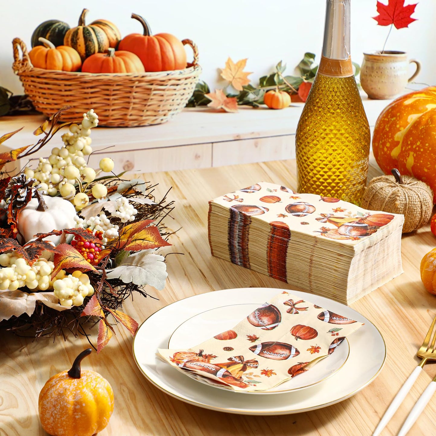 Windkream 200 Pcs Fall Football Guest Napkins Disposable Hand Towels for Bathroom Autumn Leaf Pumpkin Paper Guest Towels Football Bathroom Napkins for Thanksgiving Harvest Wedding Supplies