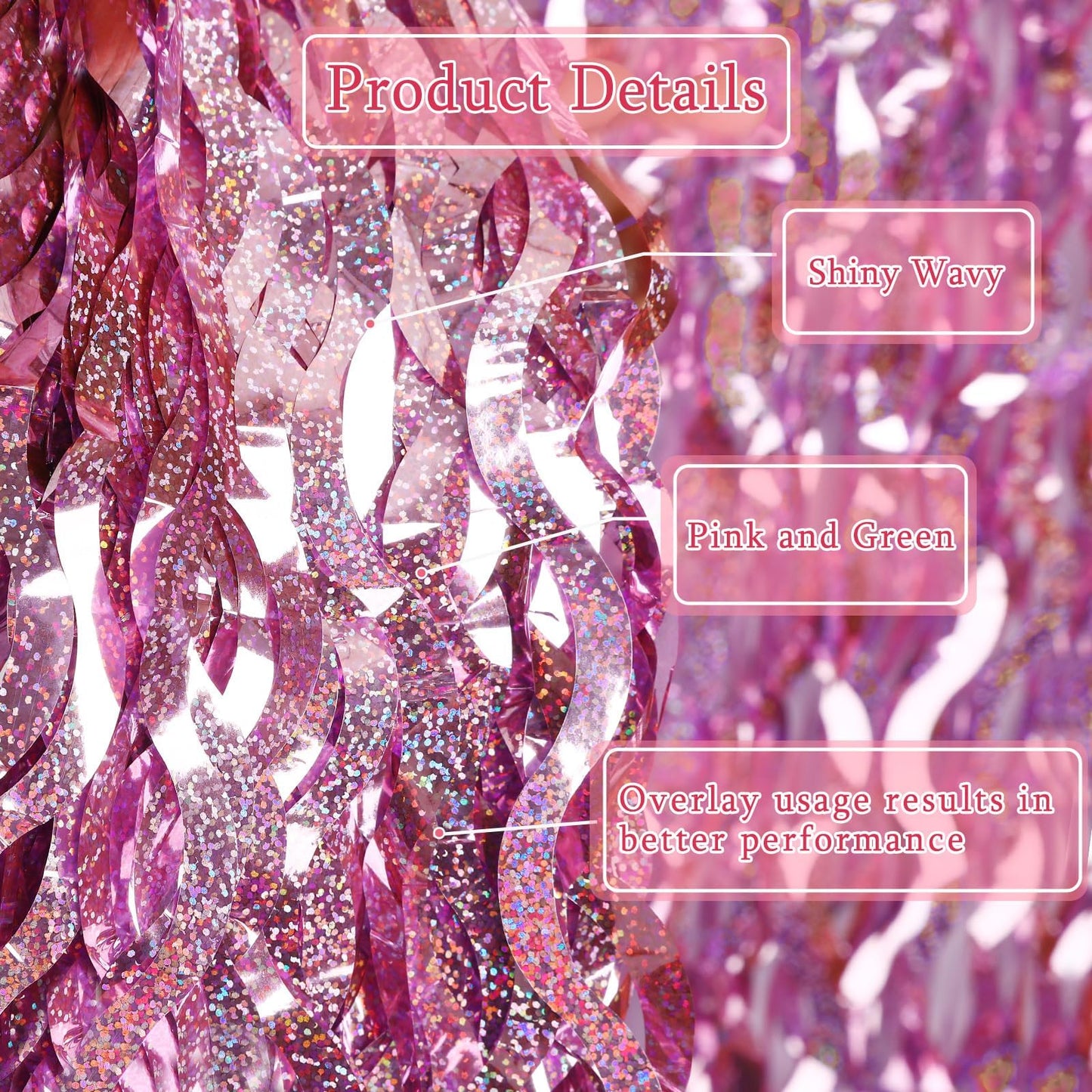 kaiolbly 6 Pack Pink and Green Foil Fringe Curtain, Wavy Photo Metallic Tinsel Background for Witch Birthday Party Decoration Bachelorette Wedding Streamer Backdrop Theme Supplies
