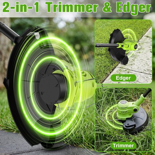 21V Cordless Weed Eater by [Brand Name] - Lightweight 2-in-1 Electric Trimmer & Edger with 2 Batteries, 12-Inch Auto Feed