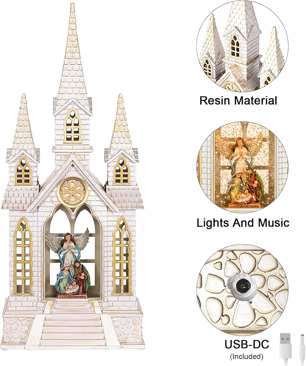 Regine Switzerland Lighted Christmas Snow Globe - Angel Holy Family Nativity Decoration | Musical Glitter Design