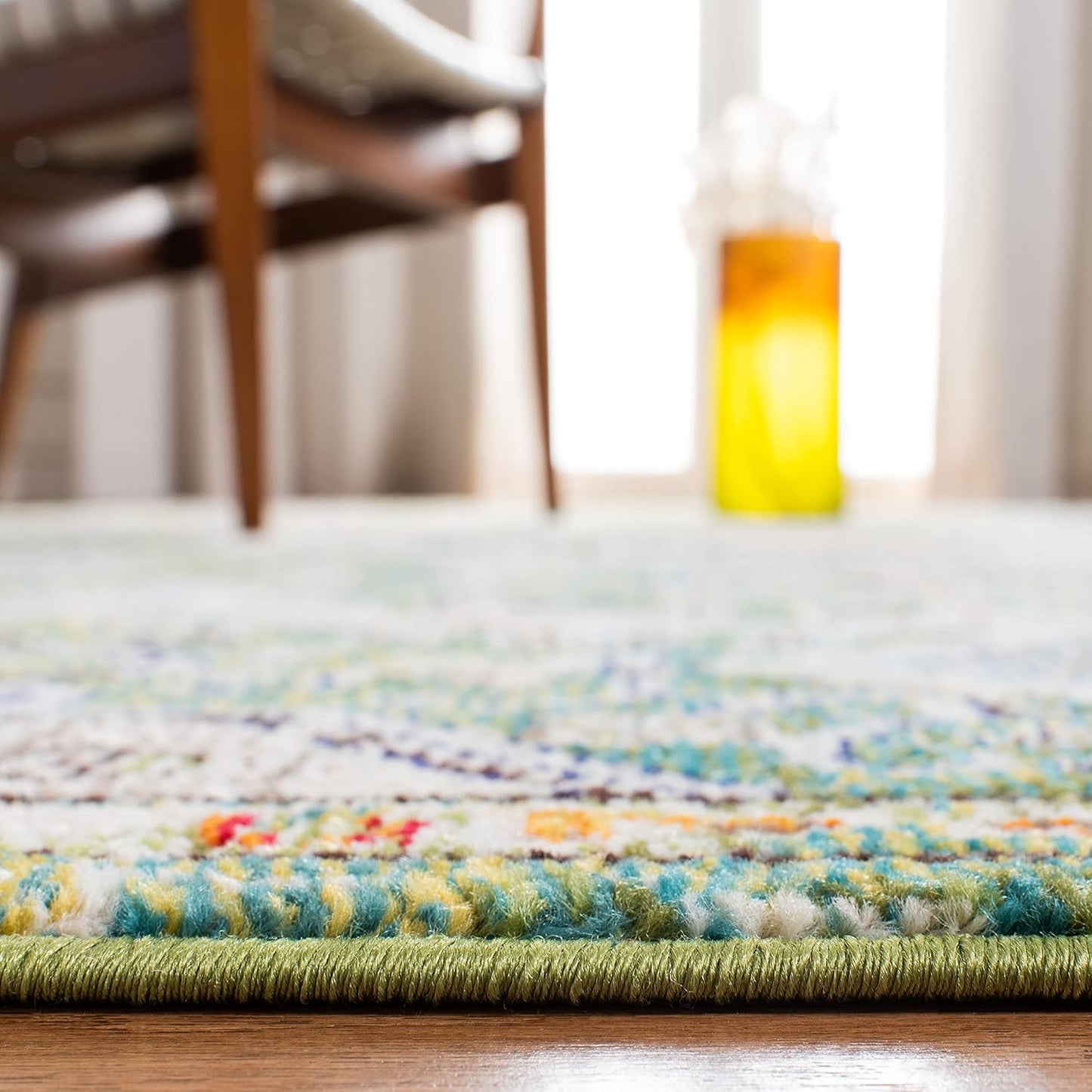 SAFAVIEH Madison Collection Runner Rug - 2'2" x 14', Green & Turquoise, Boho Chic Medallion Distressed Design, Non-Shedding & Easy Care, Ideal for High Traffic Areas in Living Room, Bedroom (MAD447Y)