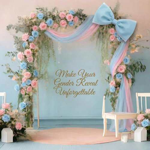 Canlierr Extra Large Organza Bow Decorations - Giant Pink & Blue Tulle Bow with Long Ribbon Tails | 39 x 59 Inch for Weddings & Parties