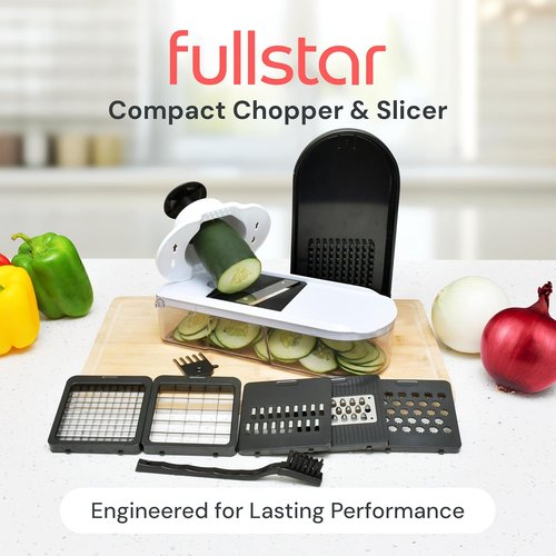 Fullstar Mandoline Slicer - 6-in-1 Vegetable Chopper & Cutter with Container | Kitchen Essential in White/Black
