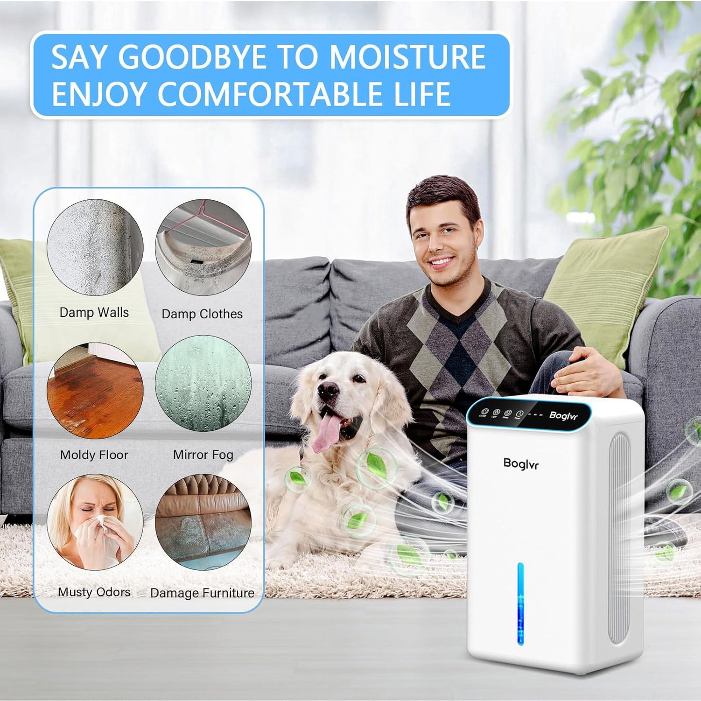 Skiennix Dehumidifier - Quiet 85 OZ Home Unit for Bedrooms & Basements | Auto Shut Off, 7 Color Light