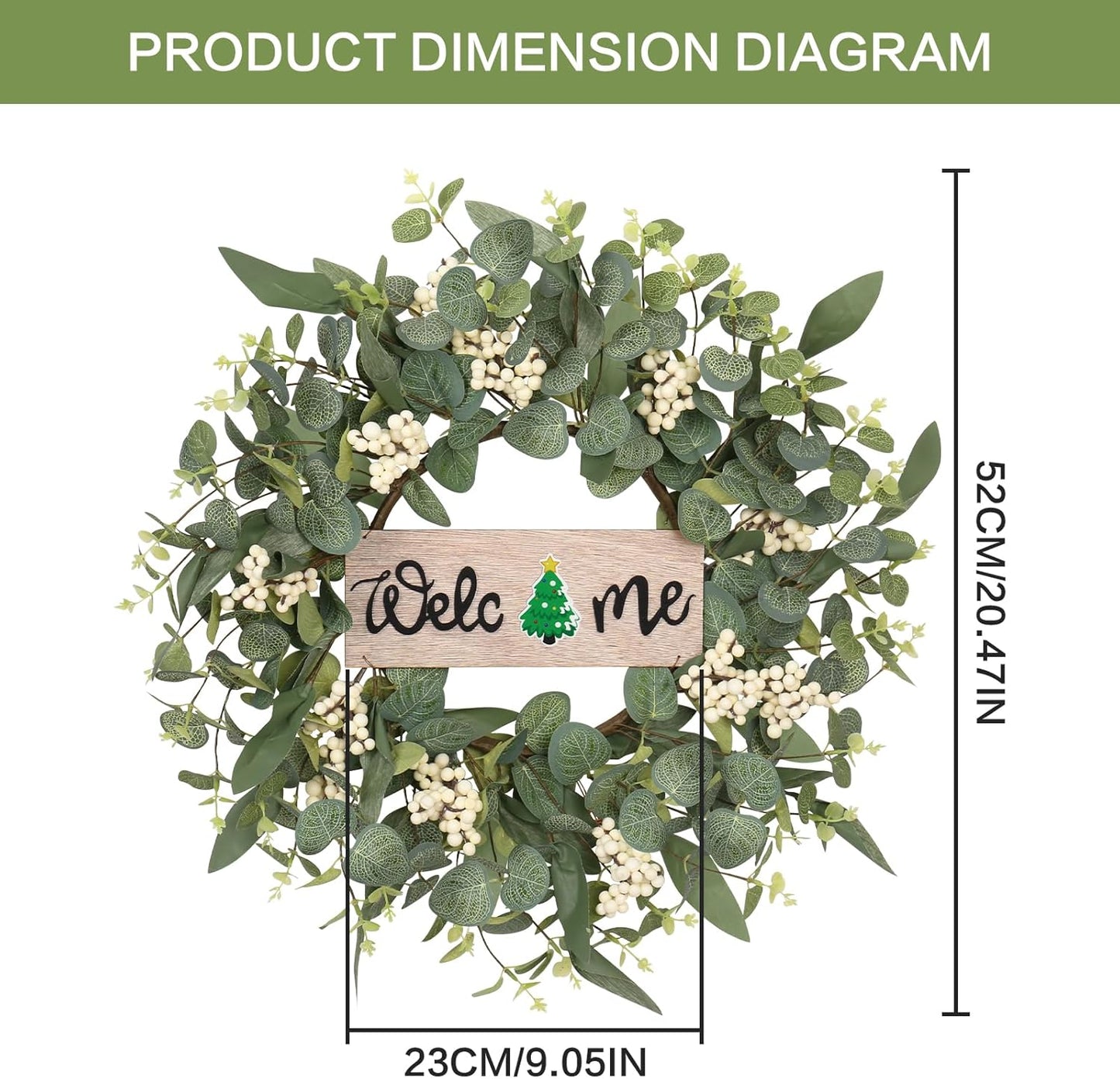 SY Super Bang 20-Inch Artificial Eucalyptus Wreath - Seasonal Welcome Sign for Home Decor