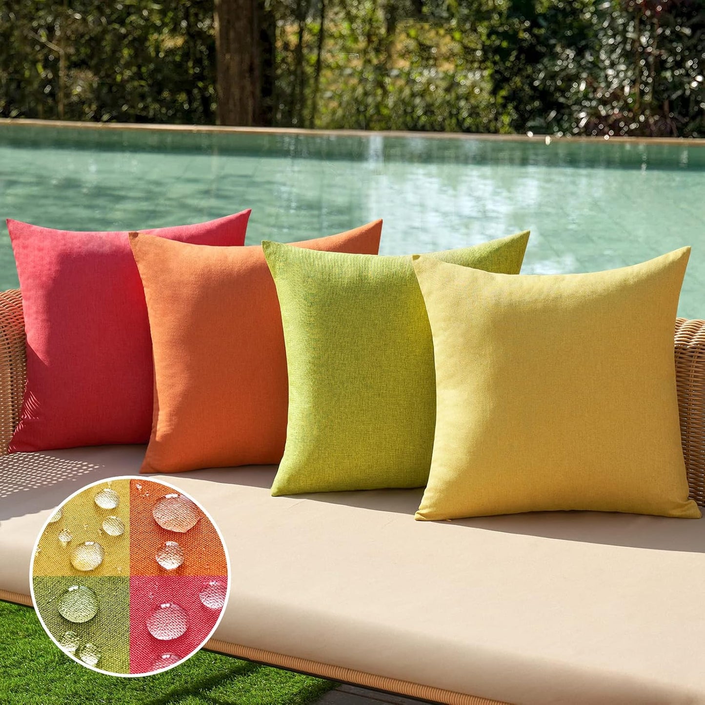 MIULEE Decorative Outdoor Throw Pillow Covers - Waterproof Farmhouse Cushion Cases | 18x18 Inch Red/Green (Pack of 4)