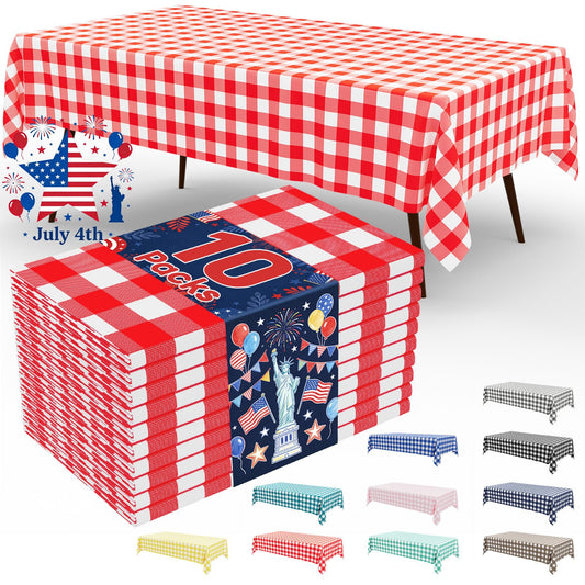 misaya 10 Packs Buffalo Disposable Table Cloth, 54 x 108 Inch Waterproof Plastic Tablecloth, Rectangle Red and White Checkered Table Covers for Picnic, Birthday, 4th of July Party