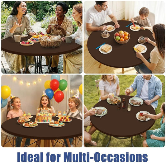Moosfor Round Spandex Tablecloth, Elastic Fitted Waterproof Tablecloths for 45"-56" Tables, Stretch Washable Picnic Table Cover for Camping, Dining, Indoor and Outdoor, Coffee