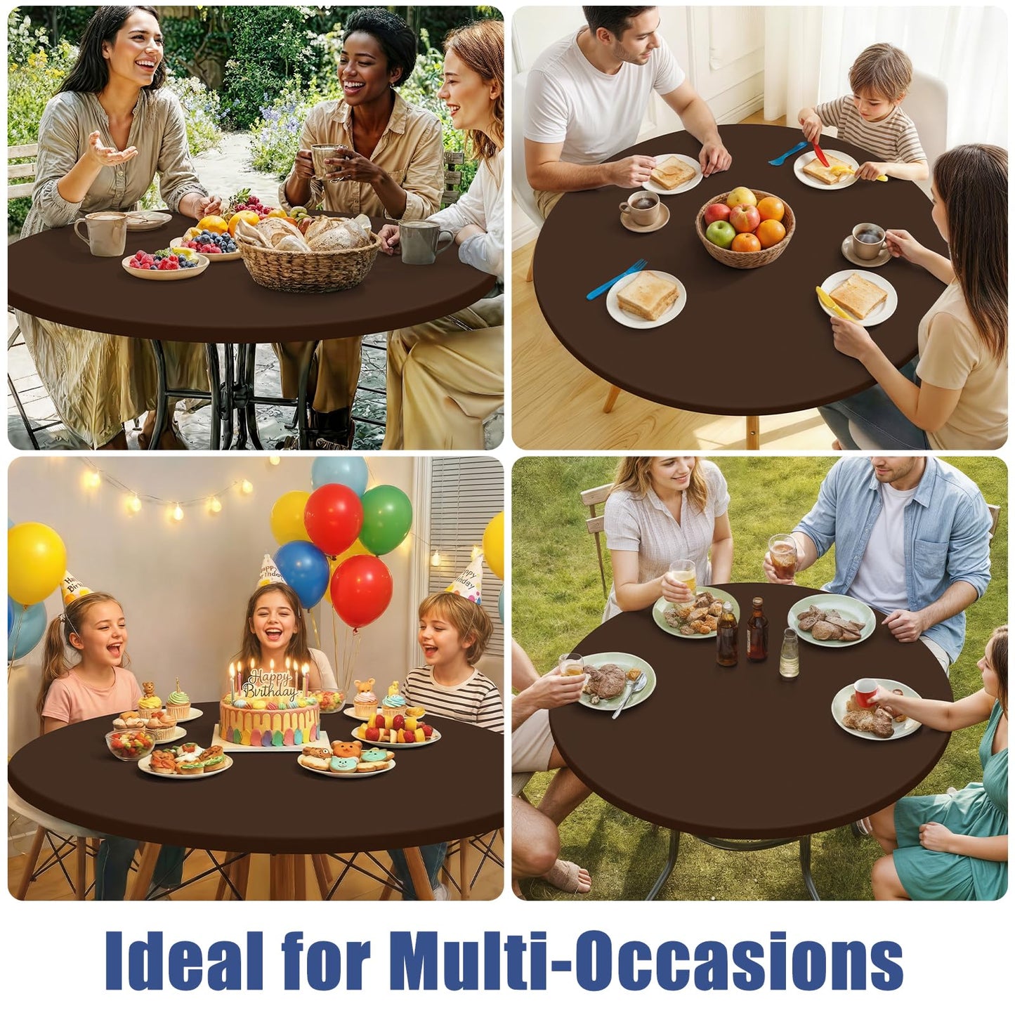 Moosfor Round Spandex Tablecloth, Elastic Fitted Waterproof Tablecloths for 18"-24" Tables, Stretch Washable Picnic Table Cover for Camping, Dining, Indoor and Outdoor, Coffee