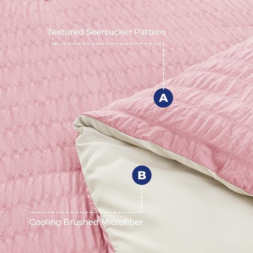 HYMOKEGE Twin XL Comforter Set - 5-Piece Seersucker Luxury Bedding in Pink/Ivory for All Seasons