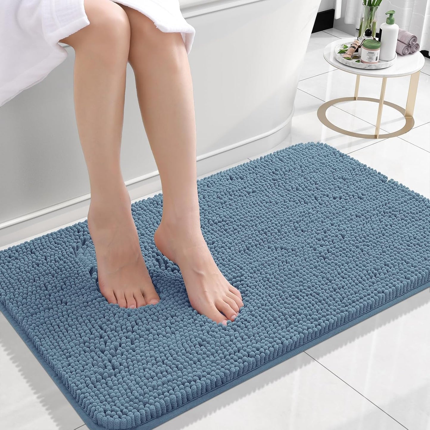 OLANLY Small Bathroom Rugs - Extra Soft Chenille Bath Mats | Quick-Dry, Machine Washable, 24x16, Airy Blue