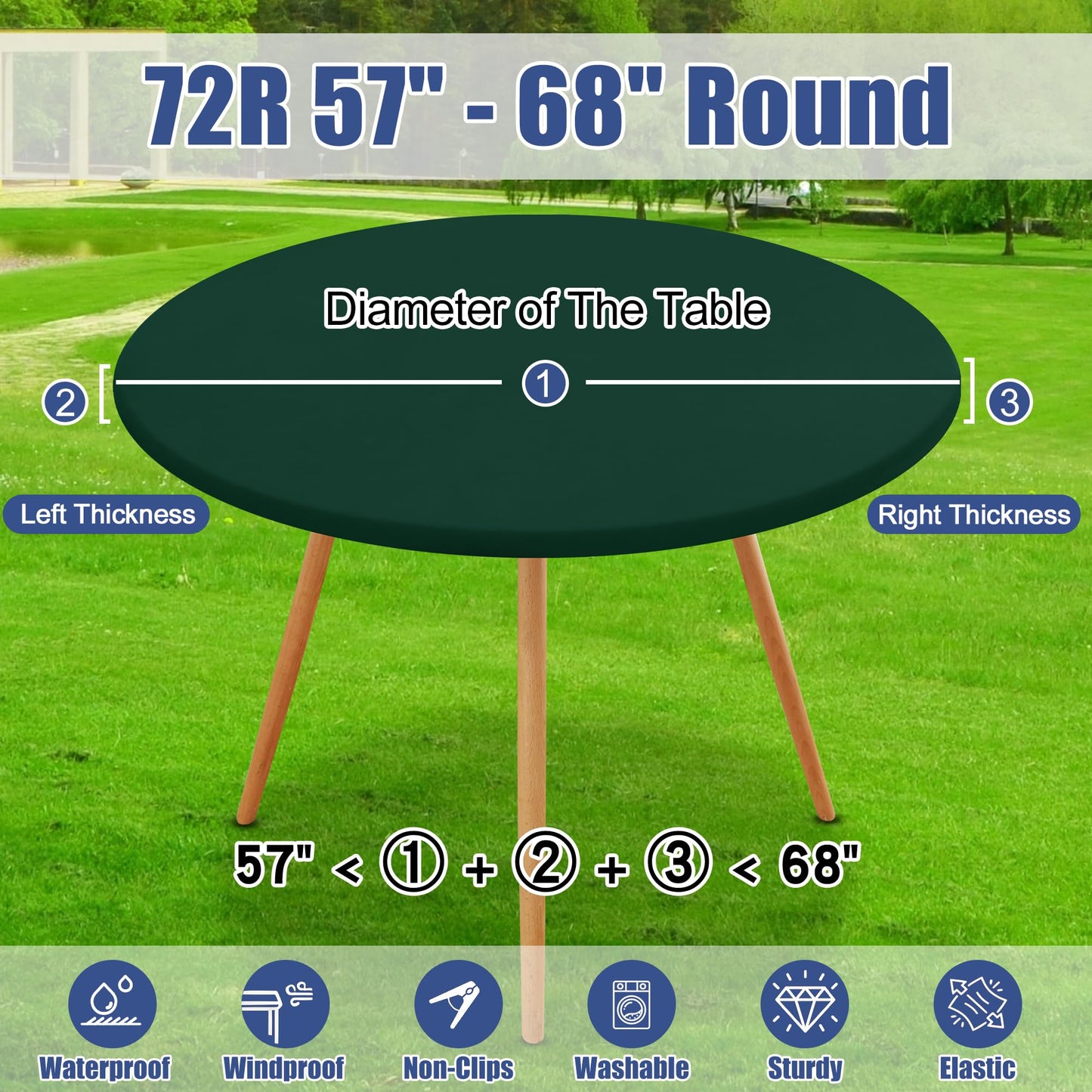 Moosfor Round Spandex Tablecloth, Elastic Fitted Waterproof Tablecloths for 57"-68" Tables, Stretch Washable Picnic Table Cover for Camping, Dining, Indoor and Outdoor, Hunter Green