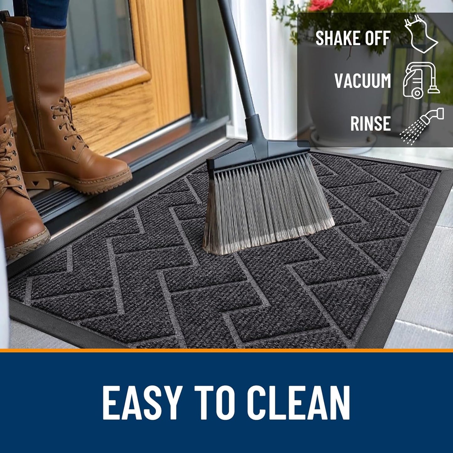 OLANLY Waterproof Front Door Mat - All-Season Indoor/Outdoor Doormat | Sturdy Natural Rubber, Grey 36x24