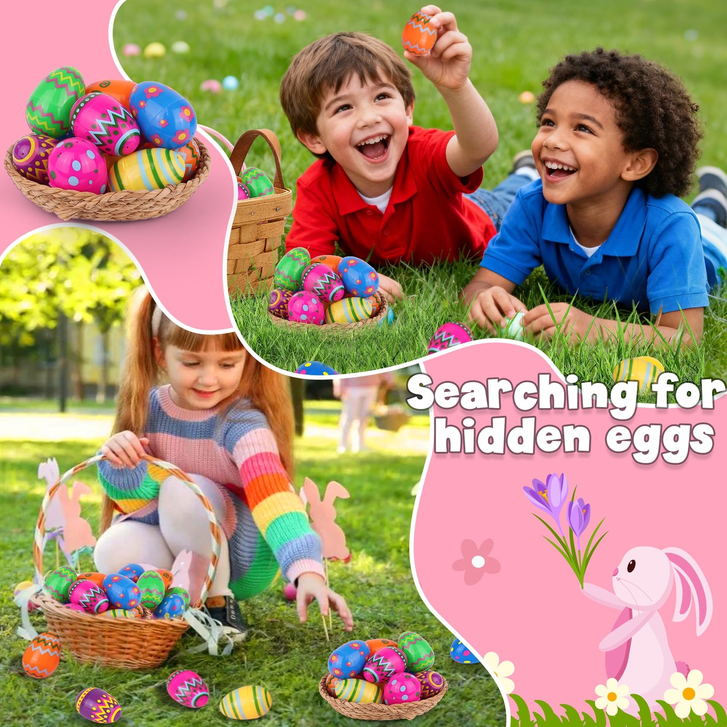 NAWITDA 36 Pack 3 Inch Large Plastic Printed Easter Eggs, Empty Fillable Eggs Bulk for Easter Egg Hunt, Easter Basket Stuffers Fillers, Classroom Prize Supplies, Filling Treats and Party Favors