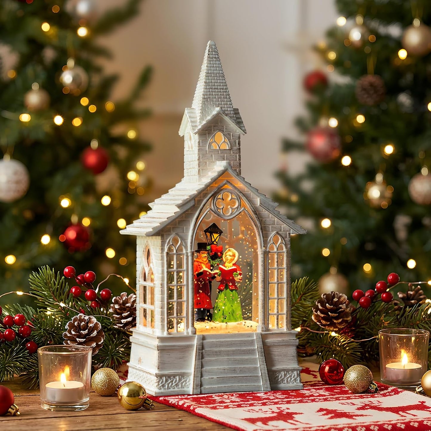 Skiennix Christmas Village Snow Globe - Church Choir Water Lantern with Silent Night Music | Holiday Gift for Family & Friends