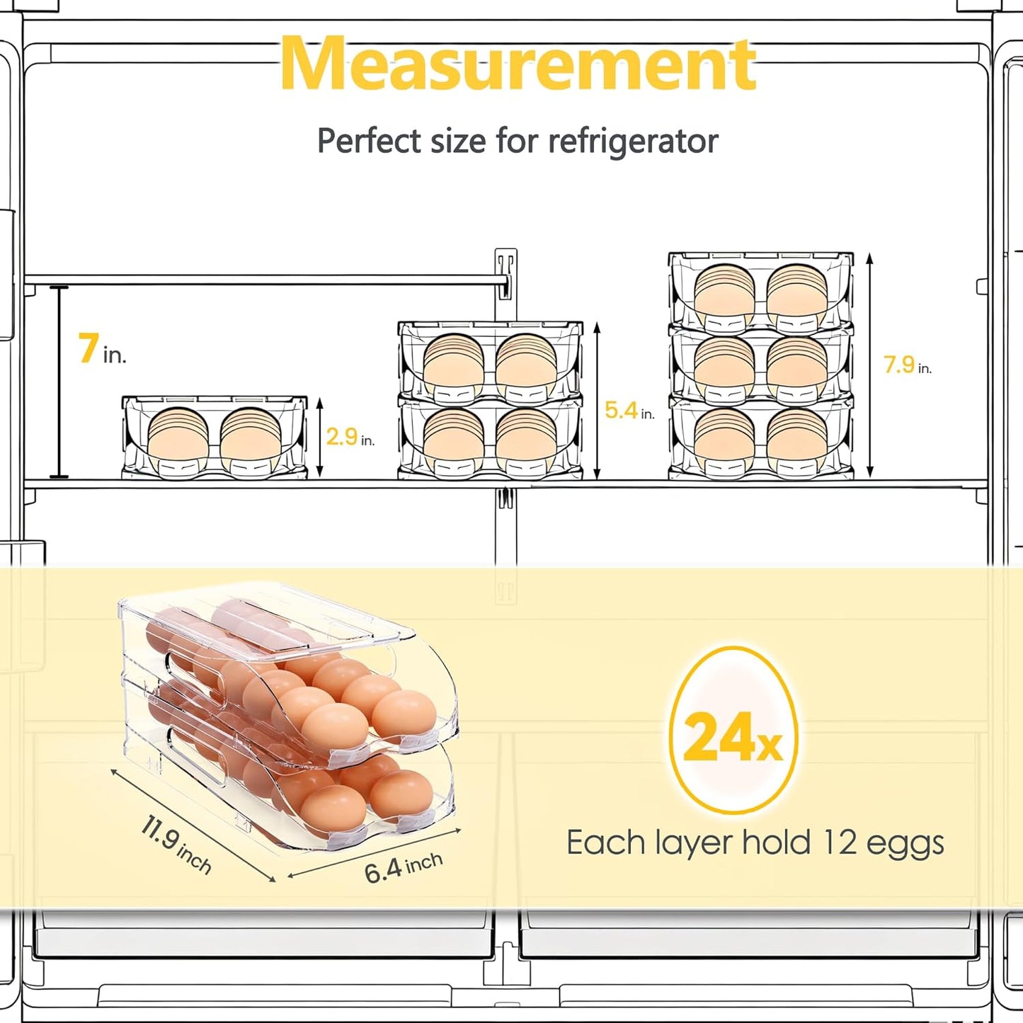 SMRCAD Egg Holder - Automatic Rolling Container with Soft Bumpers & Handle | Stackable Fridge Organizer