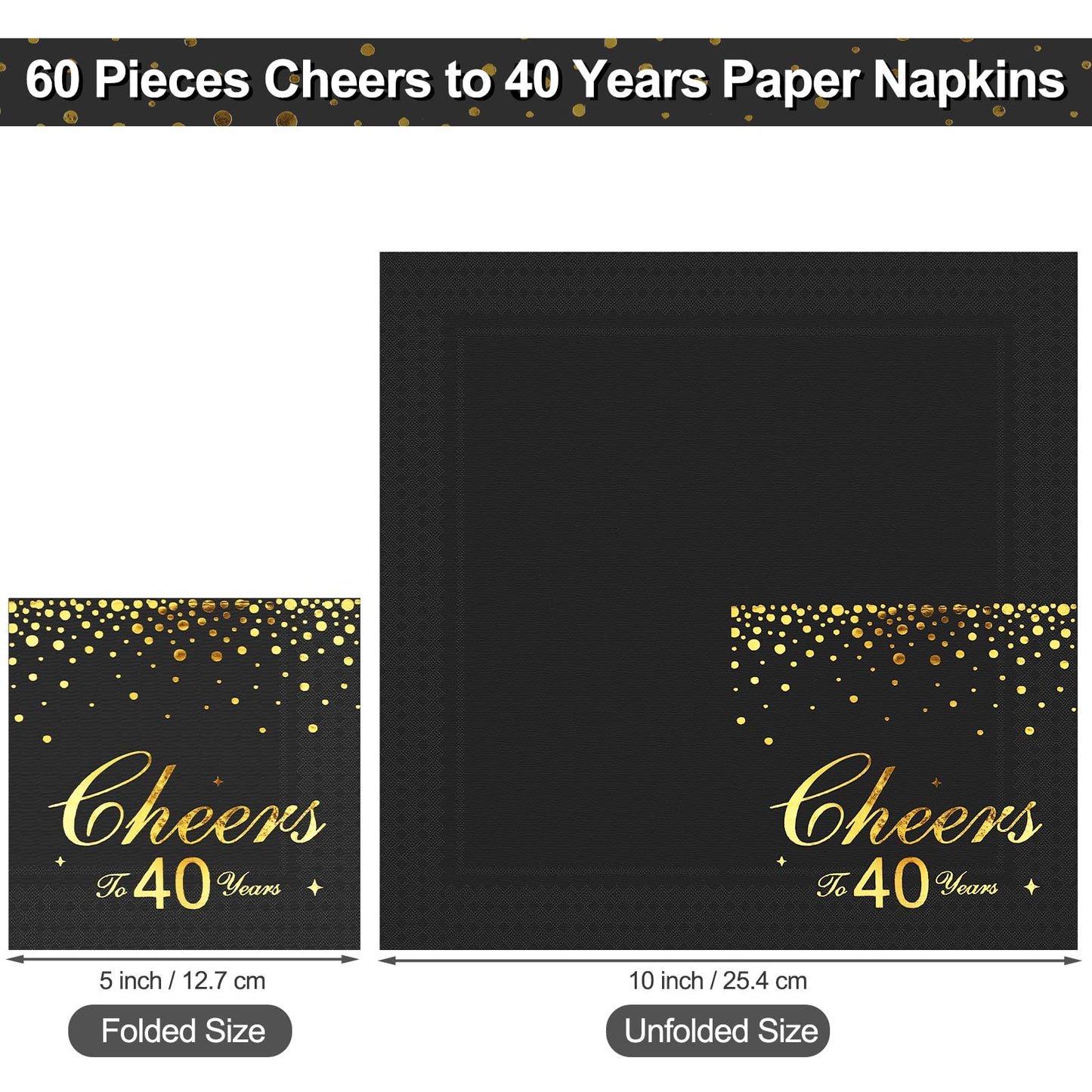 durony 60 Pieces Cheers to 40 Years Paper Napkins Black Gold Foil 3-Ply Party Napkins Folded 5 x 5 Inch Cocktail Napkins for 40th Anniversary Birthday Retirement Party Supplies Decorations