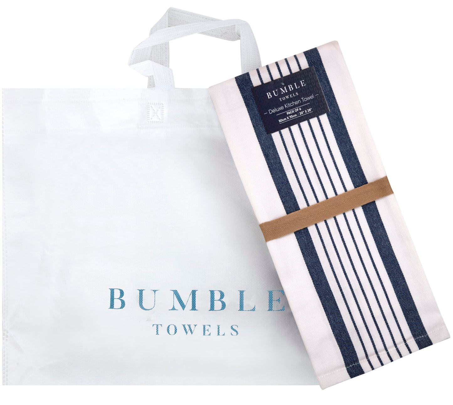 Premium Kitchen Towels (20”x 28”, 6 Pack) | Large Cotton Dish Towels | Flat & Terry Highly Absorbent Kitchen Linen Set with Hanging Loop | Navy Blue Striped