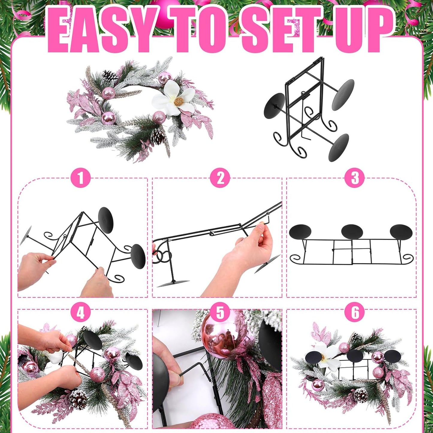 Maxdot Pink Christmas Candle Holder - Elegant Metal Poinsettia Design | Perfect Table Centerpiece for Holiday Decor