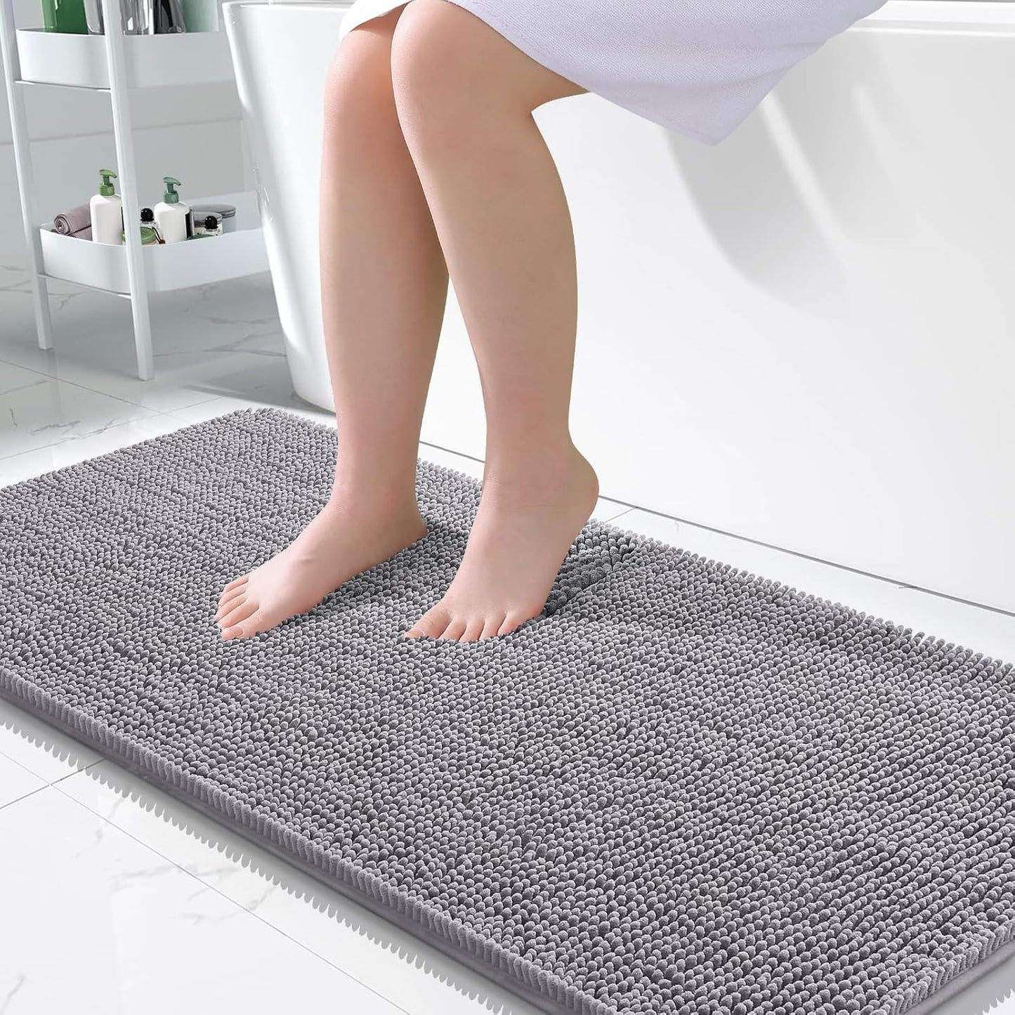 OLANLY Large Bath Rugs - Extra Soft Chenille, Quick Dry & Machine Washable | 50x30 Grey