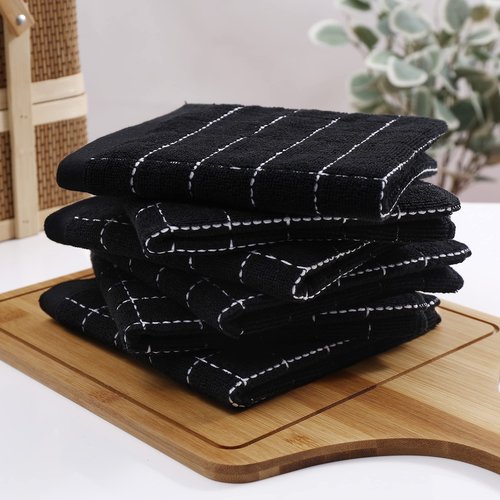 Homaxy 100% Cotton Terry Kitchen Dish Cloths, Ultra Soft and Absorbent Dish Towels for Kitchen, Suitable for Drying and Washing Dishes, 8 Pack, 12 x 12 Inches, Black