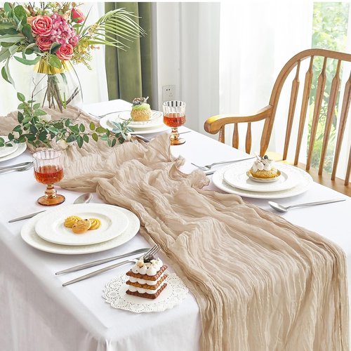 IVAPUPU 2 Pcs Cheesecloth Table Runner - 10ft Nude Easter Spring Boho Gauze Cheese Cloth Table Runners for Baby Shower Decoration Wedding Party Garden Farmhouse