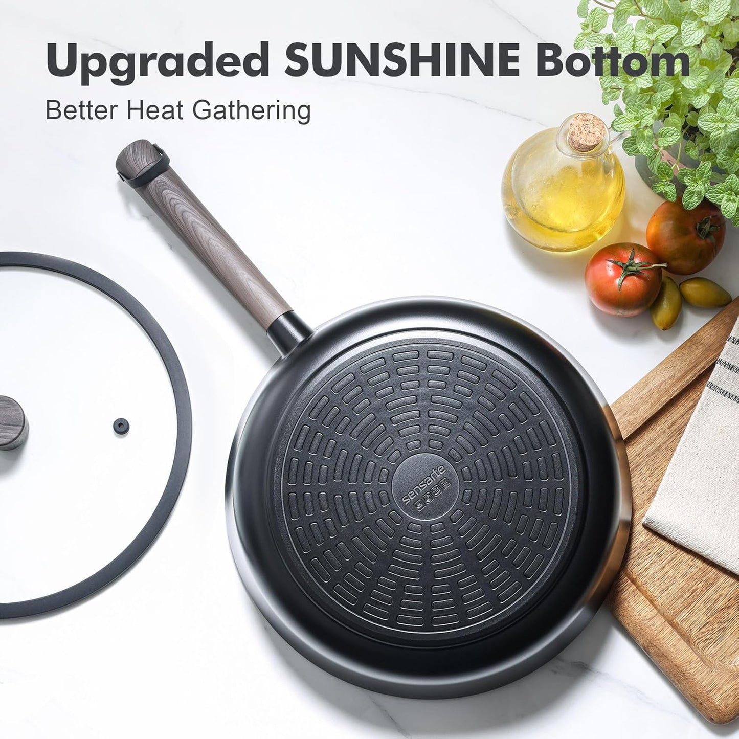 SENSARTE Nonstick Cookware Set - 14-Piece Kitchen Pots and Pans with Stay-Cool Handles | Dishwasher Safe, Induction Compatible, PFOA Free, Black