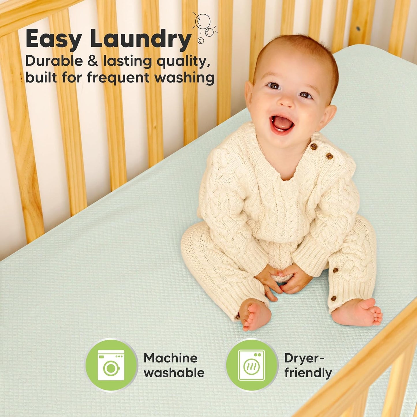 Skiennix Waterproof Crib Mattress Protector Cover - 2-Pack Soft Quilted Cotton Sheets, 52" x 28", Machine Washable