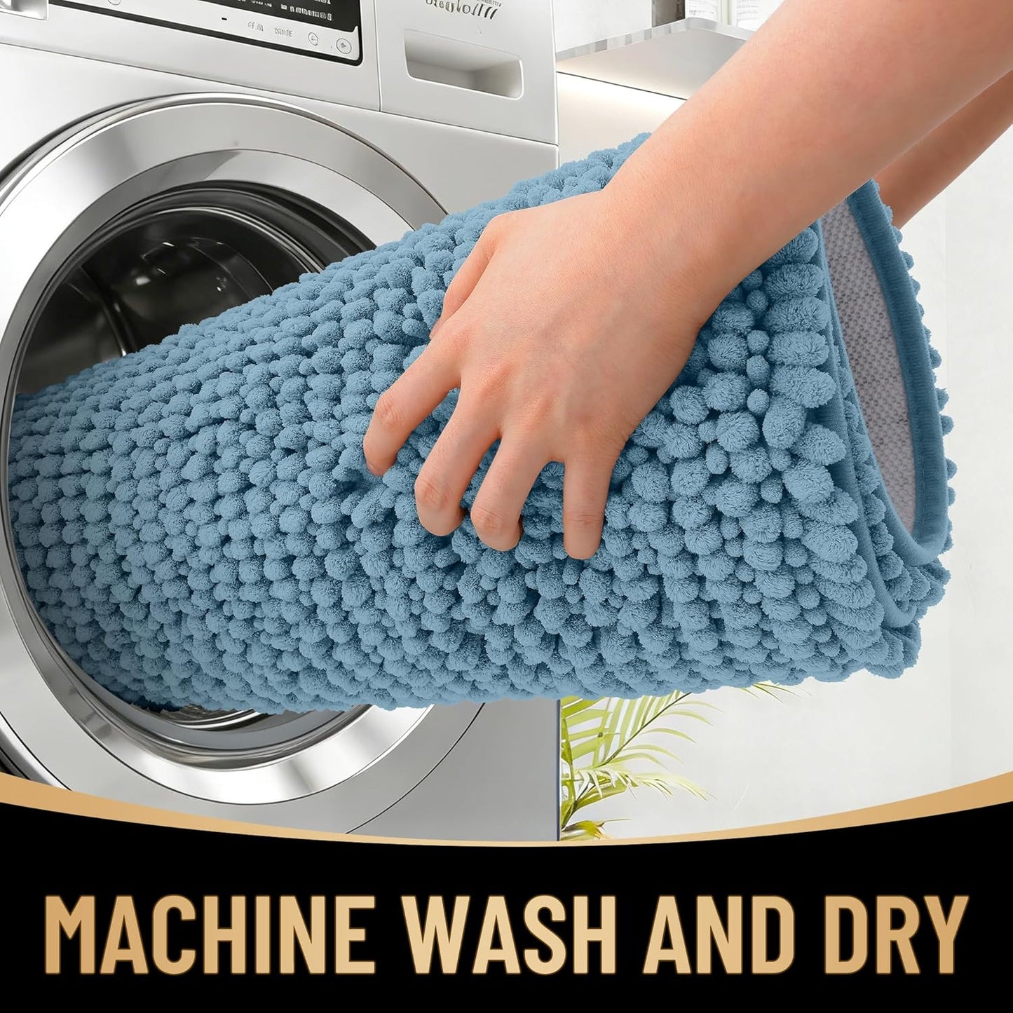 OLANLY Thick Chenille Bath Rugs - Extra Soft & Absorbent | 24x16 Airy Blue Bathroom Mats