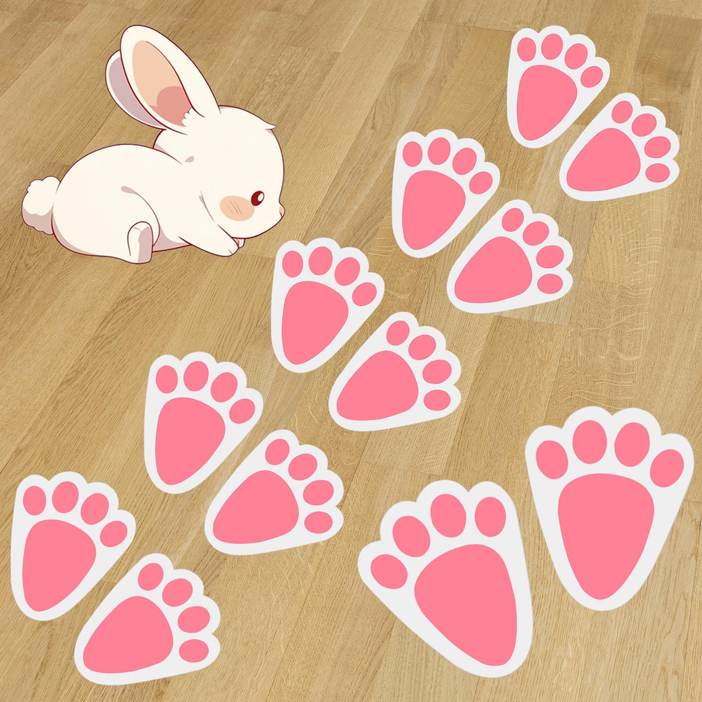 Oeyliz Easter Bunny Footprint Stickers Removable Easter Bunny Paw Stickers Prints 36 PCS Rabbit Footprints 6 Sheets Rabbit Paw Print Floor Decal Clings for Easter Party Home Window Decorations