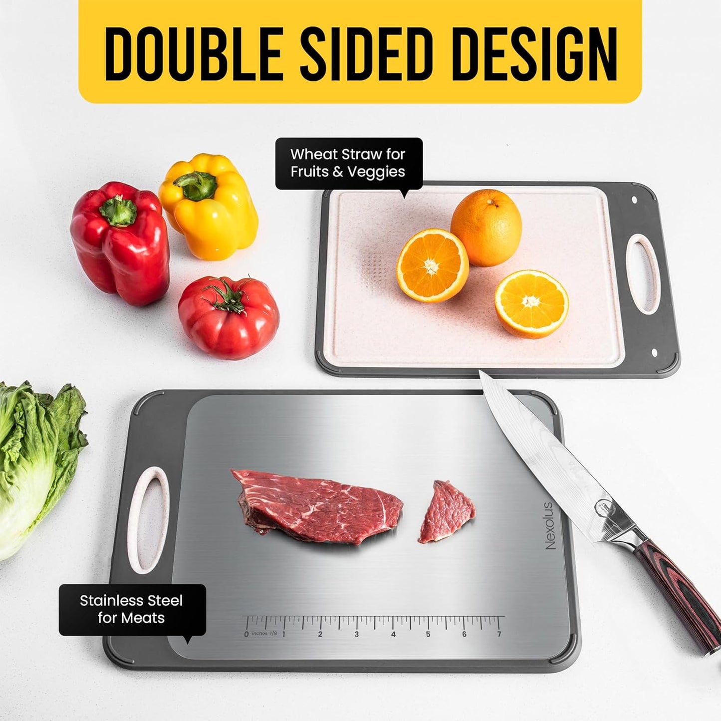 Titanium Cutting Board Set by [Brand Name] - 2 Pack Large Double-Sided Boards | 16x11" & 14x9" with Juice Groove & Measurement Scale