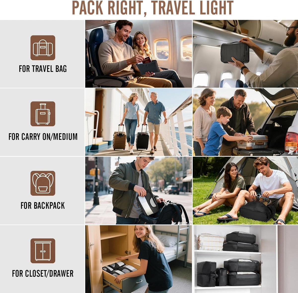 Veken Packing Cubes Set - Travel Organizer Bags with Laundry & Toiletry Bag | 10-Piece Set in 4 Sizes