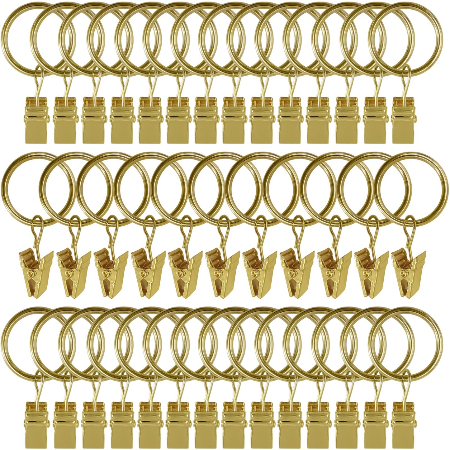 AMZSEVEN 44 Pack Metal Curtain Rings with Clips, Drapery Clips with Rings, Drapes Rings 1 inch Inner Diameter, Fits Diameter 5/8 inch Curtain Rods, Gold