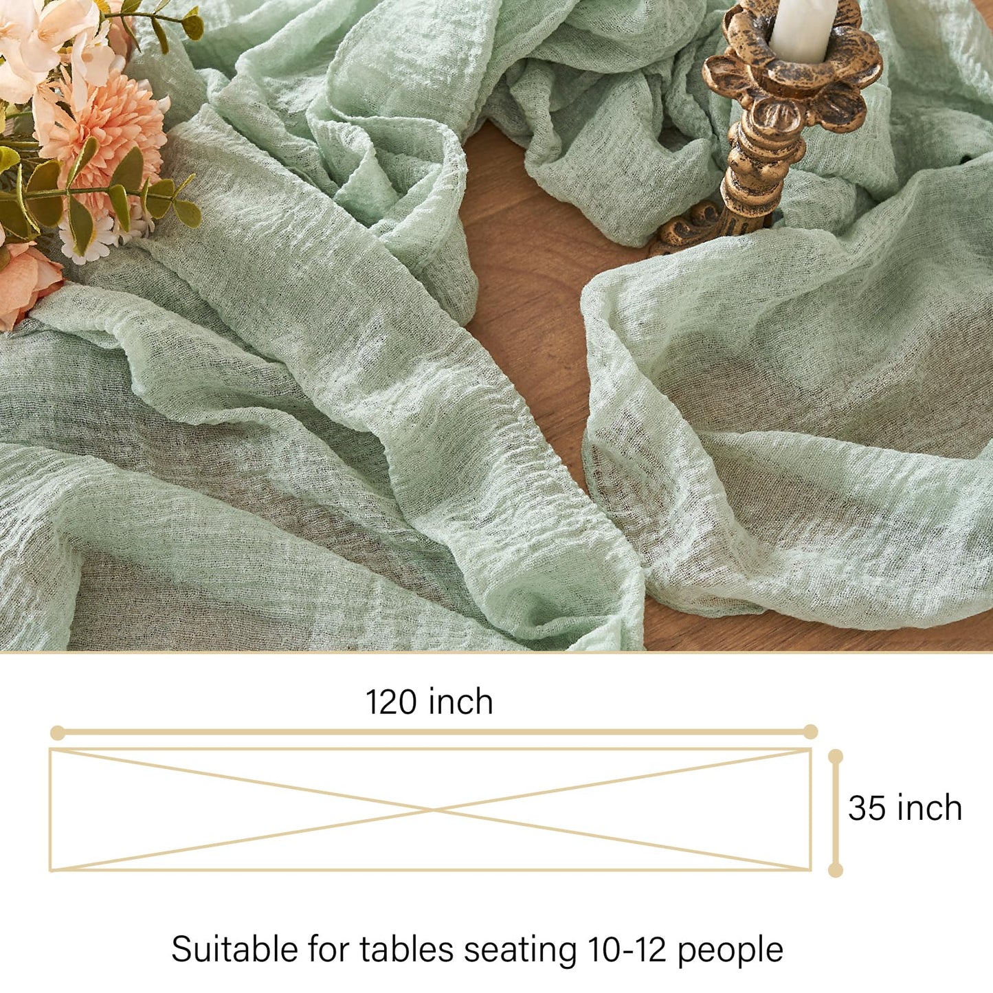 2Pcs Cheesecloth Table Runner Sage Green 10FT Boho Gauze Cheese Cloth Table Runners 120 Inches Long Rustic Sheer for Centerpiece Home Party Christmas Wedding Baby Shower Spring Easter Decor