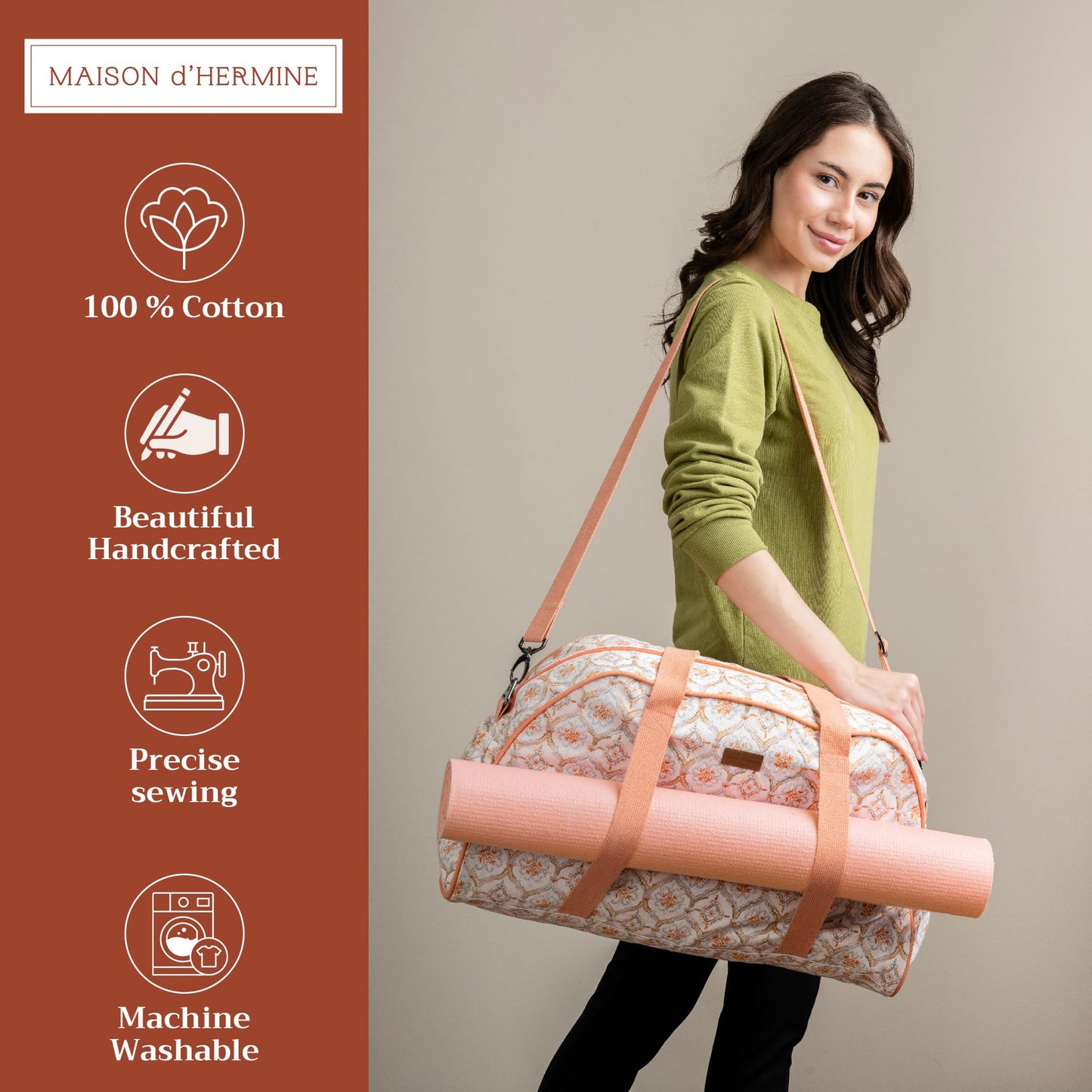 Maison d' Hermine Canvas duffle bag with yoga mat holder, Multi functional bag, Carrier Pocket,Adjustable shoulder straps Bag for Office Beach and Gym Mothers Day Gifts - Fair Isle