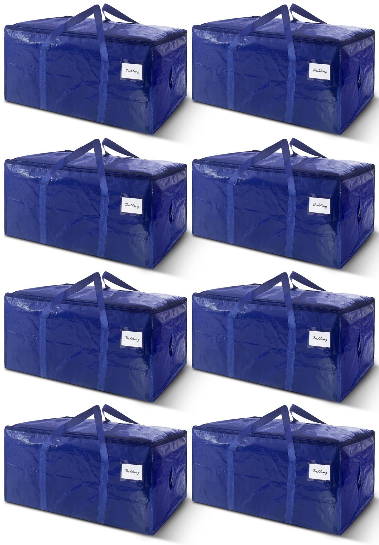 8 Pack Extra Heavy Duty Large Moving Bags with Strong Zipper & Carrying Handles, Sturdy Clothes Storage Bag Totes Bins, Packing Bags Moving Boxes College Moving Supplies, Dark Blue - 33 gal