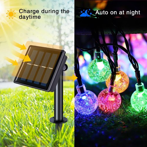 JMEXSUSS Solar String Lights - 60 LED Crystal Globe Design | 41.6FT Waterproof Outdoor Lights for Patio, Garden, and Parties (Multicolor)