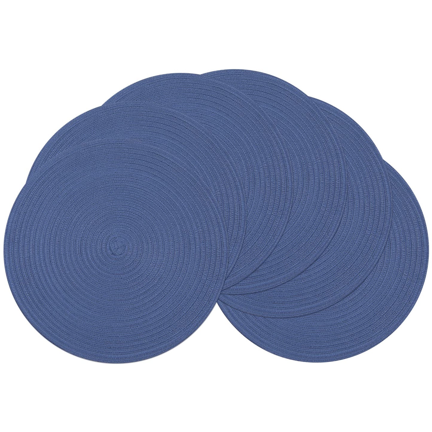 SHACOS Round Placemats Set of 6 Washable 15 inch Round Table Mats Cotton Polyester Woven Braided Place Mats for Dining Table (Sail Blue, 6)