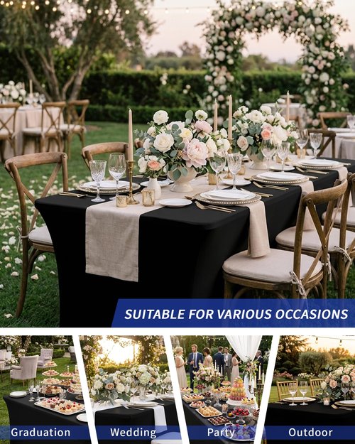 Fixwal Black Table Cloth 2 Pack 6FT for Rectangular Table Spandex Fitted Table Covers Washable Stretch for Parties, Trade Shows, Banquet, Weddings, Buffet
