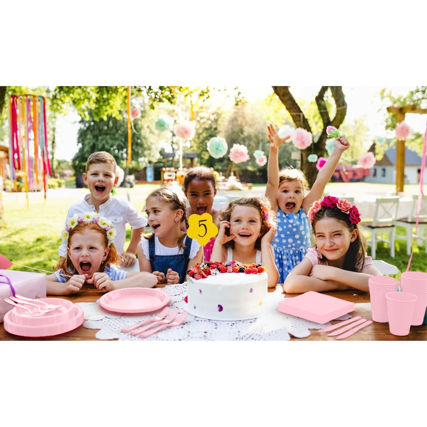 350 Pcs Pink Plastic Plates For Party, Pink Disposable Plates Set, 50 Of Each 9" Dinner Plate Set, 7" Dessert Plate, Cups, Napkins & Cutlery Plastic Dinnerware Set Exquisite